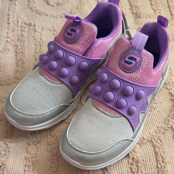 Skechers Kids Silver, Purple And Pink Sport Pops Sneakers, Girls, Size 2, NWT - Picture 1 of 12